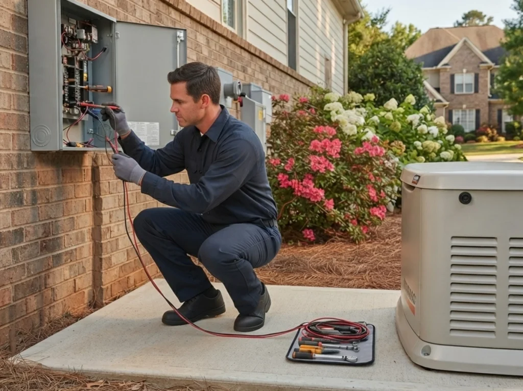A Technician commissioning a standby generator and automatic transfer switch in Alpharetta